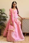 Buy_FAYON KIDS_Pink Lehenga And Choli Chanderi Woven Floral Set_at_Aza_Fashions