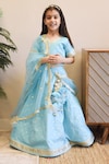 Buy_FAYON KIDS_Blue Lehenga And Choli Chanderi Woven Geometric Set_at_Aza_Fashions