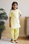 Buy_FAYON KIDS_Yellow Kurta Net Embroidery Crochet Lace Checkered And Dhoti Pant Set_at_Aza_Fashions