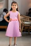 Buy_FAYON KIDS_Purple Neoprene Embroidery 3d Flower Placement Dress_at_Aza_Fashions