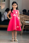 Buy_FAYON KIDS_Pink Neoprene Embroidery 3d Floral Applique Dress_at_Aza_Fashions