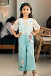 Buy_FAYON KIDS_Blue Neoprene Embroidery 3d Butterfly Jumpsuit_at_Aza_Fashions