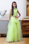 Buy_FAYON KIDS_Green Blouse Georgette Embroidery Sequin Placement Lehenga Set_at_Aza_Fashions