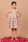 Buy_THE COTTON STAPLE_Peach Cotton Printed Leaf Autumn Flower Placement Embroidered Dress _at_Aza_Fashions