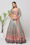 Buy_Samyukta Singhania_Blue Blouse And Lehenga Pure Silk Embroidered Floral Sweetheart Neck Bridal Set _Online_at_Aza_Fashions