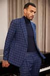 Buy_Philocaly_Blue Wool Blend Glen Checkered Blazer _Online_at_Aza_Fashions