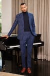 Buy_Philocaly_Blue Wool Blend Glen Checkered Blazer With Pant _at_Aza_Fashions