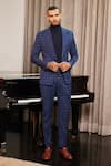 Shop_Philocaly_Blue Wool Blend Glen Checkered Blazer With Pant _at_Aza_Fashions