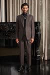 Buy_Philocaly_Grey Wool Blend Plaid Checkered Caffeine Blazer Pant Set _at_Aza_Fashions