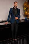 Buy_Philocaly_Blue Wool Herringbone Everglade Pattern Blazer _at_Aza_Fashions