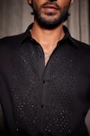 Philocaly_Black 100% Cotton Embroidery Cutdana Beads Orion Shirt _at_Aza_Fashions