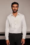 Philocaly_White 100% Cotton Embroidery Cutdana Beads Seraphic Tuxedo Shirt _Online_at_Aza_Fashions