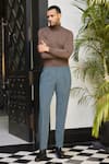 Buy_Philocaly_Blue Polyester Blend Plain Cabaret Straight Fit Trouser _at_Aza_Fashions