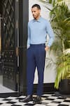 Buy_Philocaly_Blue Wool Blend Plain Duke Straight Fit Trouser _at_Aza_Fashions