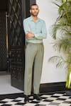 Buy_Philocaly_Green Polyester Blend Plain Sylvan Straight Fit Trouser _at_Aza_Fashions