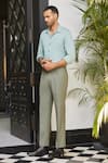 Shop_Philocaly_Green Polyester Blend Plain Sylvan Straight Fit Trouser _at_Aza_Fashions