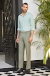 Philocaly_Green Polyester Blend Plain Sylvan Straight Fit Trouser _Online_at_Aza_Fashions