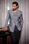 Shop_Philocaly_Silver Wool Luminar Embroidered Single Breasted Blazer _Online_at_Aza_Fashions