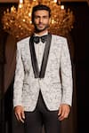 Shop_Philocaly_White Wool Roseria Pattern Single Breasted Blazer _Online_at_Aza_Fashions