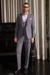 Shop_Philocaly_Grey Wool Pinstripe Pattern Trouser_at_Aza_Fashions