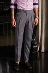 Philocaly_Grey Wool Pinstripe Pattern Trouser_Online_at_Aza_Fashions