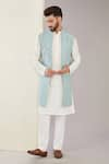 Buy_Kasbah_Blue Silk Embroidered Mirrorwork Long Shrug _at_Aza_Fashions