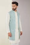 Buy_Kasbah_Blue Silk Embroidered Mirrorwork Long Shrug _Online_at_Aza_Fashions