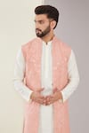 Kasbah_Peach Silk Embroidered Mirrorwork Long Shrug _Online_at_Aza_Fashions