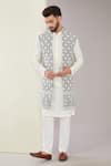 Buy_Kasbah_White Silk Embroidered Thread Floral Long Shrug _at_Aza_Fashions