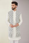 Buy_Kasbah_White Silk Embroidered Thread Floral Long Shrug _Online_at_Aza_Fashions