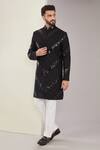 Buy_Kasbah_Black Silk Sequins, Embroidery Chevron Sherwani_at_Aza_Fashions
