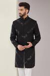 Buy_Kasbah_Black Silk Sequins, Embroidery Chevron Sherwani_Online_at_Aza_Fashions