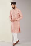 Buy_Kasbah_Peach Silk Embroidered Mirrorwork Kurta _at_Aza_Fashions