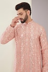 Kasbah_Peach Silk Embroidered Mirrorwork Kurta _Online_at_Aza_Fashions