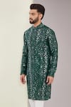 Buy_Kasbah_Green Silk Embroidered Mirrorwork Floral Kurta _Online_at_Aza_Fashions