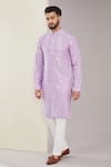 Buy_Kasbah_Purple Silk Embroidered Mirrorwork Geometric Kurta _at_Aza_Fashions