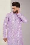 Kasbah_Purple Silk Embroidered Mirrorwork Geometric Kurta _Online_at_Aza_Fashions