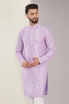 Buy_Kasbah_Purple Silk Embroidered Mirrorwork Geometric Kurta _Online_at_Aza_Fashions