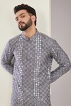 Kasbah_Grey Silk Embroidered Mirrorwork Geometric Kurta_Online_at_Aza_Fashions