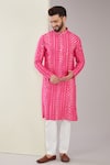 Buy_Kasbah_Pink Silk Embroidered Mirrorwork Geometric Pattern Kurta _at_Aza_Fashions