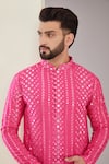 Kasbah_Pink Silk Embroidered Mirrorwork Geometric Pattern Kurta _Online_at_Aza_Fashions