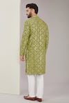 Shop_Kasbah_Green Silk Mirrors Floral Embroidered Pattern Kurta _at_Aza_Fashions