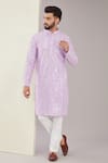 Buy_Kasbah_Purple Silk Embroidered Mirrorwork Geometric Kurta _at_Aza_Fashions