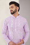 Kasbah_Purple Silk Embroidered Mirrorwork Geometric Kurta _Online_at_Aza_Fashions