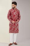 Buy_Kasbah_Maroon Silk Embroidered Thread Circular Pattern Kurta _at_Aza_Fashions