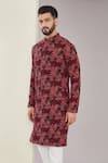 Buy_Kasbah_Maroon Silk Embroidered Foliage Kurta _Online_at_Aza_Fashions