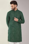 Buy_Kasbah_Green Silk Embroidery Chikankari Thread Kurta Set _Online_at_Aza_Fashions