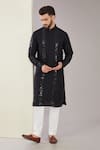 Buy_Kasbah_Black Silk Embroidery Thread Geometric Kurta _at_Aza_Fashions