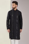 Buy_Kasbah_Black Silk Embroidery Thread Geometric Kurta _Online_at_Aza_Fashions