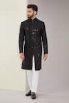 Buy_Kasbah_Black Silk Embroidery Thread Sequin Work Sherwani Set _at_Aza_Fashions